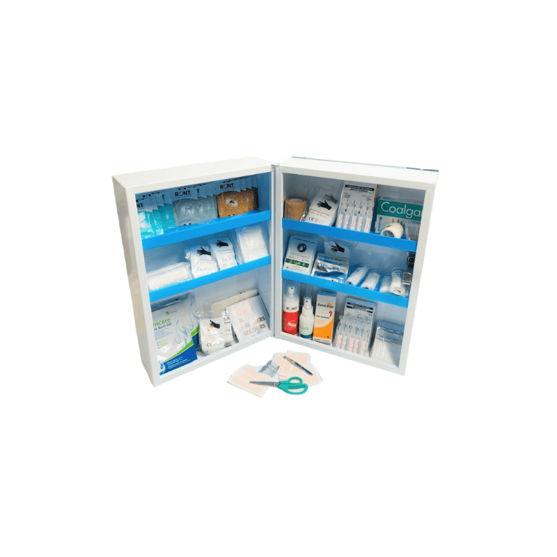 Boutique de 1er Secours - Armoire à pharmacie garnie 5 personnes 4 étagères métal Boutique de 1er Secours - Armoire à pharmacie garnie 5 personnes 4 étagères métal