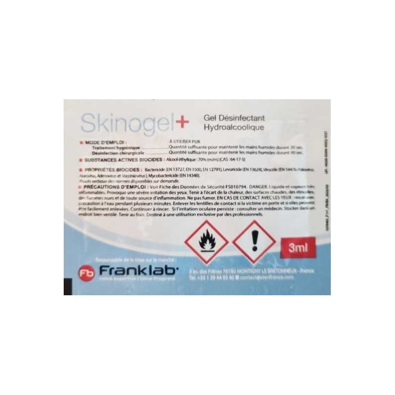 Gel désinfectant hydroalcoolique Skinogel 3 ml Gel désinfectant hydroalcoolique Skinogel 3 ml